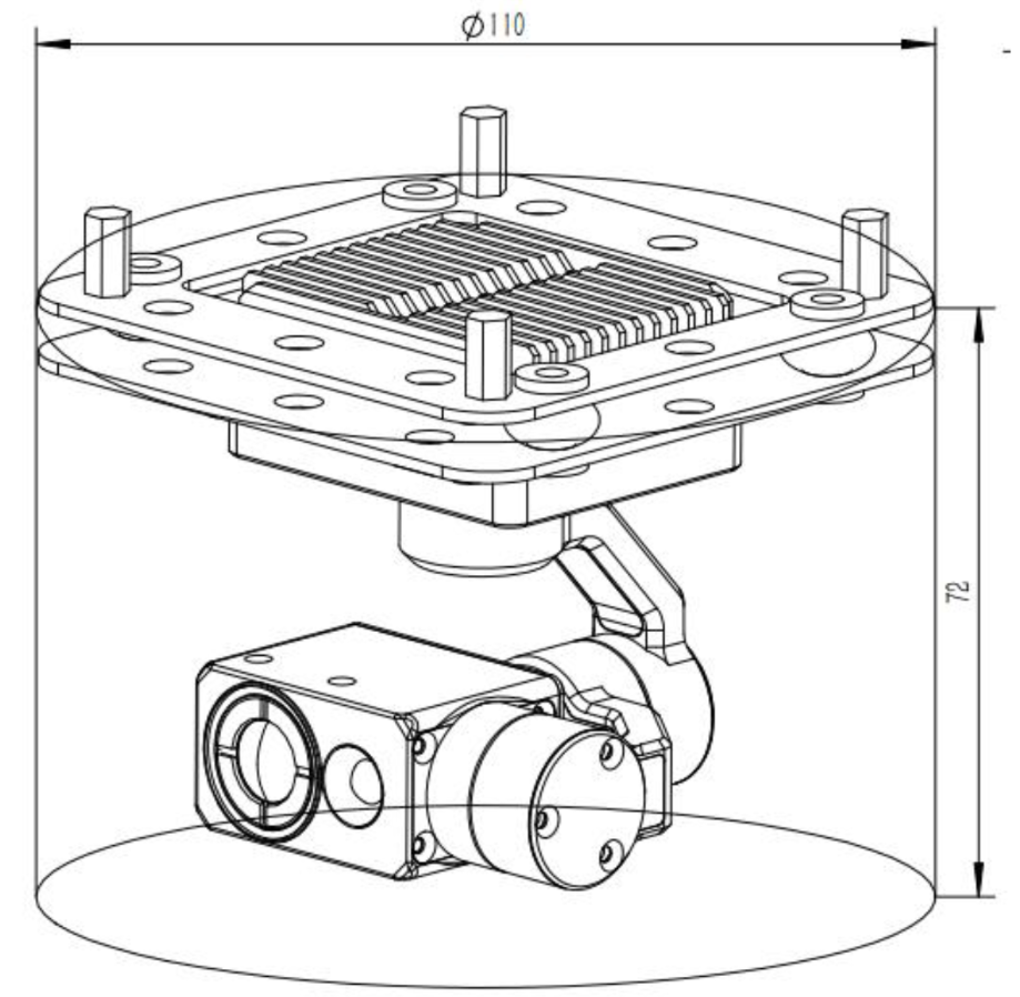 DHU335G609  Fixed focus visible light + 640x512 thermal imaging dual light  120g small gimbal, IP /HDMI outpu