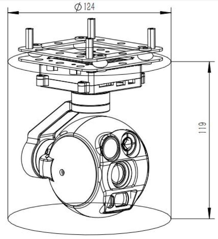 EHP03G6S86D15  48MP Sensor Four in One Gimbal  3x Optical Zoom + Fixed Focus +640*512 Thermal Imaging  +1.5KM Rangefinder. Network and HDMI output