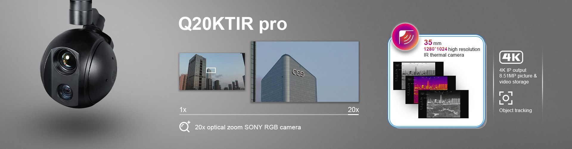 20x Optical Zoom Dual-sensor 4K Video Gimbal Camera